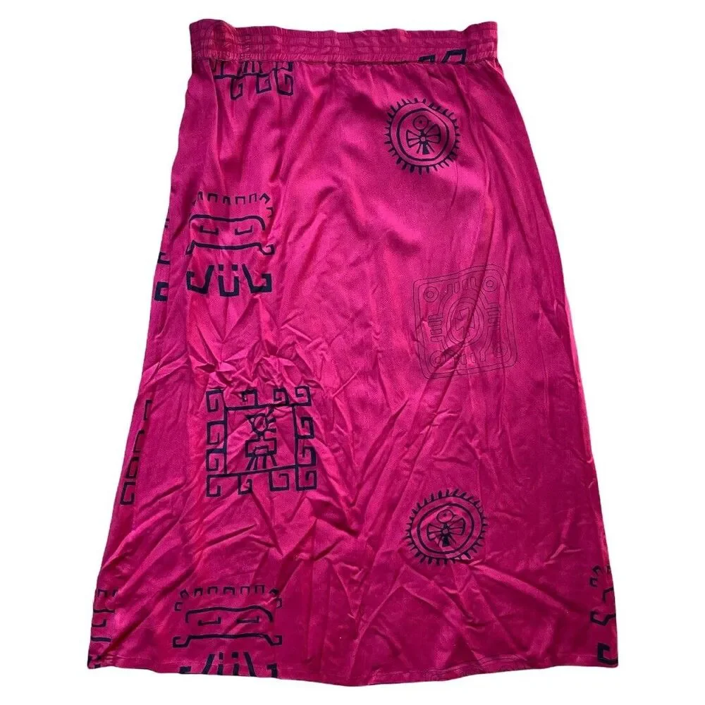Vintage Essence By Mail Burgundy Red Skirt Long Boho Aztec Tribal Art Print sz L